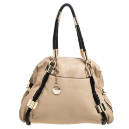 DKNY Beige/Black Leather Metal Detail Satchel 361483