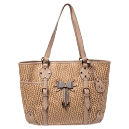 Aigner Beige/Pink Signature Coated Canvas and Leather Bow Tote 361081