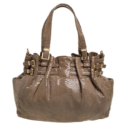 Michael Kors Beige Python Effect Patent Leather Buckle Strap Shoulder Bag 353190