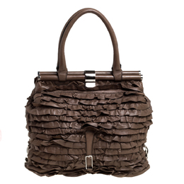 Valentino Taupe Leather Allure Ruffled Frame Bag 330213