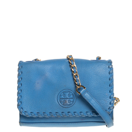 Tory Burch Blue Leather Mini Marion Shrunken Shoulder Bag 335540