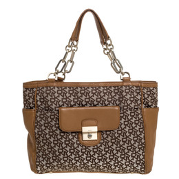 DKNY Beige/Tan Signature Canvas and Leather Tote 325819