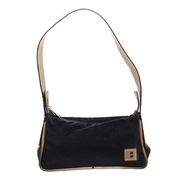 Bally Black/Beige Nylon and Leather Baguette Bag 312203