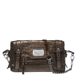 Dolce & Gabbana Brown Croc Embossed Patent Leather Miss Easy Way Shoulder Bag 268367