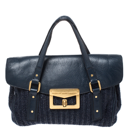 Marc Jacobs Blue Straw and Leather Flap Satchel 268601