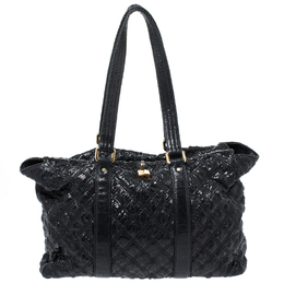 Marc Jacobs Black Quilted Snakeskin Embossed Leather Tote 259066