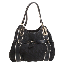 DKNY Black Monogram Fabric and Leather Tote 259089