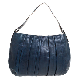 DKNY Navy Blue Pleated Leather Floral Chain Detail Hobo 259118