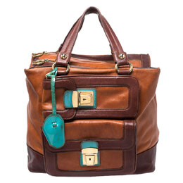 Dolce & Gabbana Brown/Turquoise Leather Push Lock Satchel 252940