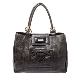 Emporio Armani Olive Green Croc Embossed Leather Front Pocket Tote 252909