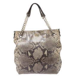 Michael Kors Green/Black Python Embossed Suede Chain Tote 253058