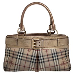 Burberry Beige/Gold Haymarket Check Coated Canvas and Leather Bridle Tote 251766