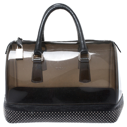Furla Black PVC and Leather Studded Candy Satchel 249576