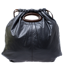 Marni Dark Grey Nappa Leather Drawstring Shoulder Bag 241057