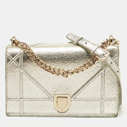 Christian Dior Silver Leather Medium Christian Diorama Flap Shoulder Bag 826680