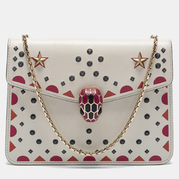 Bvlgari Off White Printed and Embroidered Leather Small Serpenti Forever Shoulder Bag 744382