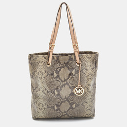 Michael Kors Beige/Grey Python Effect Leather North South Tote 822200