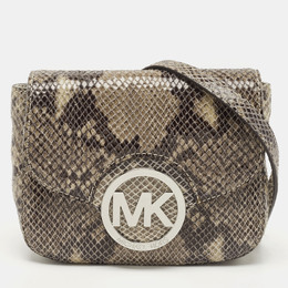 Michael Kors Black/Beige Python Embossed Leather Fulton Flap Crossbody Bag 840388