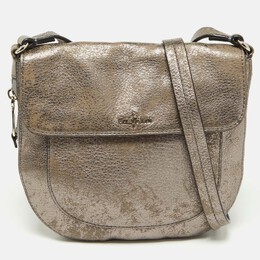 Cole Haan Metallic Grey Leather Flap Zip Round Crossbody Bag 843808