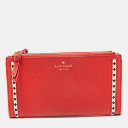 Kate Spade Red Leather Double Zip Clutch 853045
