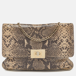 Michael Kors Beige Python Effect Leather Oversized Sloan Chain Clutch 853190