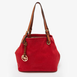 Michael Kors Red/Brown Canvas and Leather Large Raven Shoulder Bag 869315