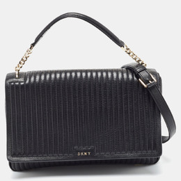 DKNY Black Pinstripe Quilted Leather Gansevoort Flap Top Handle Bag 874254