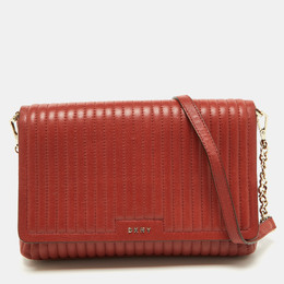 DKNY Brown Brique Quilted Leather Gansevoort Flap Shoulder Bag 886356