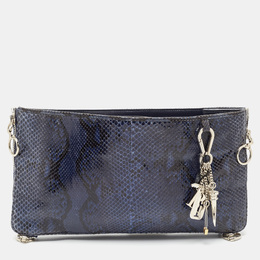 Gianfranco Ferre Blue Python Oversized Zip Clutch 890214