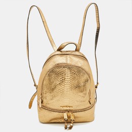 Michael Kors Metallic Gold Python Embossed Leather Small Rhea Backpack 901707