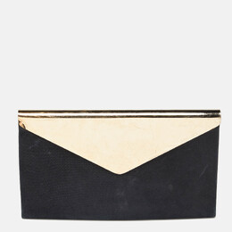 Jimmy Choo Black Shimmer Suede Charlize Metal Envelope Clutch 901261