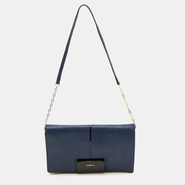 Furla Blue/Black Leather Flap Chain Shoulder Bag 901675