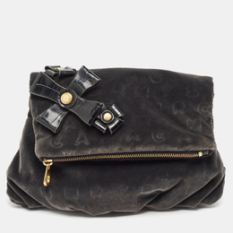 Marc Jacobs Grey/Black Velvet and Croc Embossed Leather Bow Fold Over Clutch 903271