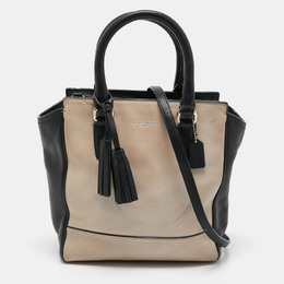 Coach Black/Beige Leather Tassel Tote 907506