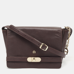 Aigner Burgundy Leather Turnlock Flap Shoulder Bag 909900