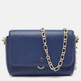 Aigner Navy Blue Leather Flap Chain Shoulder Bag 918640