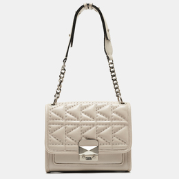 Karl Lagerfeld Beige Quilted Studded Leather Shoulder Bag 925771