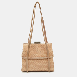 Bally Beige Watersnake Leather and Suede Metal Frame Shoulder Bag 924245