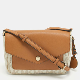 Michael Kors Beige/Brown Signature Coated Canvas and Leather Greenwhich Shoulder Bag 926415
