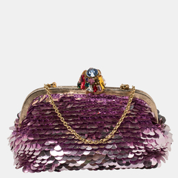 Dolce & Gabbana Pink Sequin Crystal Embellished Lock Frame Chain Clutch 417614