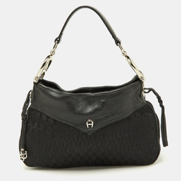 Aigner Black Signature Canvas and Leather Hobo 928449