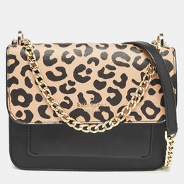 Kate Spade Black/Beige Leopard Print Leather Remi Flap Chain Crossbody Bag 929757