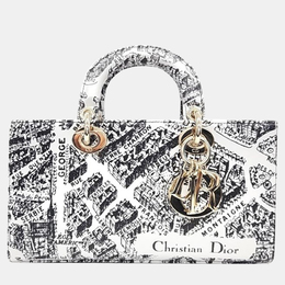 Christian Dior White/Black Plan de Paris Printed Calfskin Medium Lady D-Joy Bag 926994