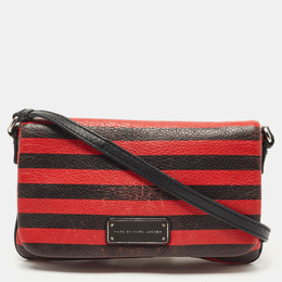 Marc Jacobs Red/Black Stripe Leather Percy Flap Crossbody Bag 817161