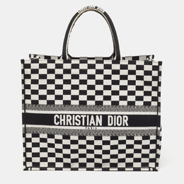 Christian Dior Black/White Checkered Embroidered Canvas Large Book Tote 917954