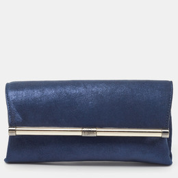 Diane Von Furstenberg Blue Glitter Suede Multicolor Leather Clutch 934135