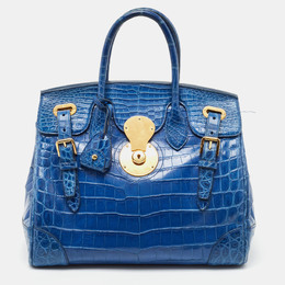 Ralph Lauren Blue Shine Crocodile Ricky 33 Tote 936133