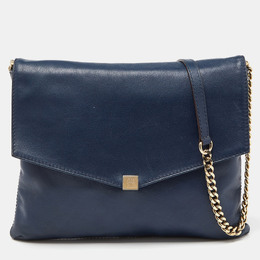 Carolina Herrera Navy Blue Leather Envelope Chain Shoulder Bag 940617