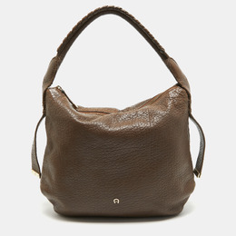 Aigner Dark Brown Leather Logo Hobo 942155