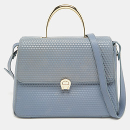Aigner Blue Embossed Leather Genoveva M Top Handle Bag 944092